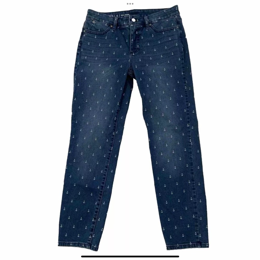 Talbots Flawless Five-Pocket Slim Ankle Jeans Anchor Print Size 6 Nautical